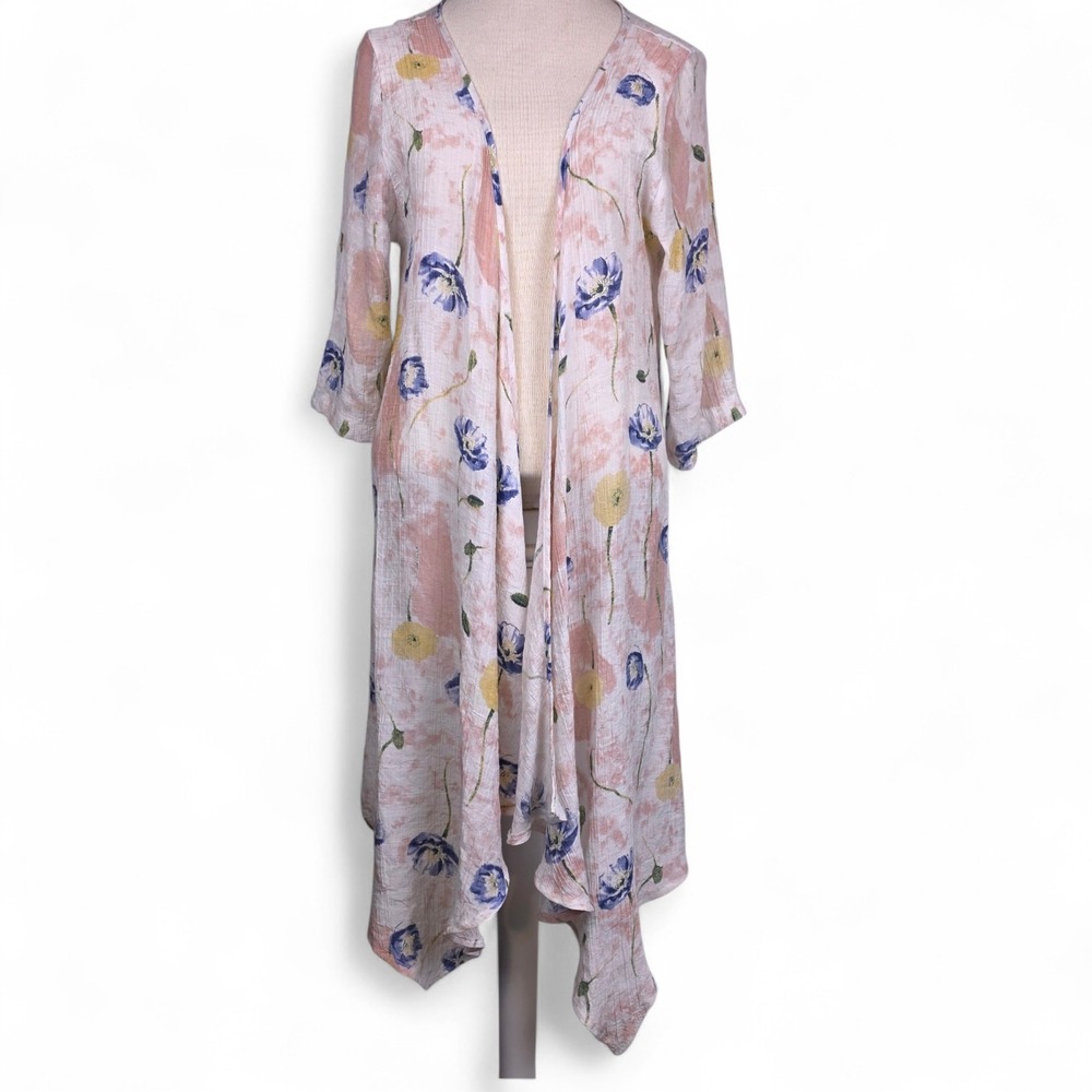 Vintage Concept M Floral Open Cardigan Duster Cover Up Lightweight Sheer‎ Kimono